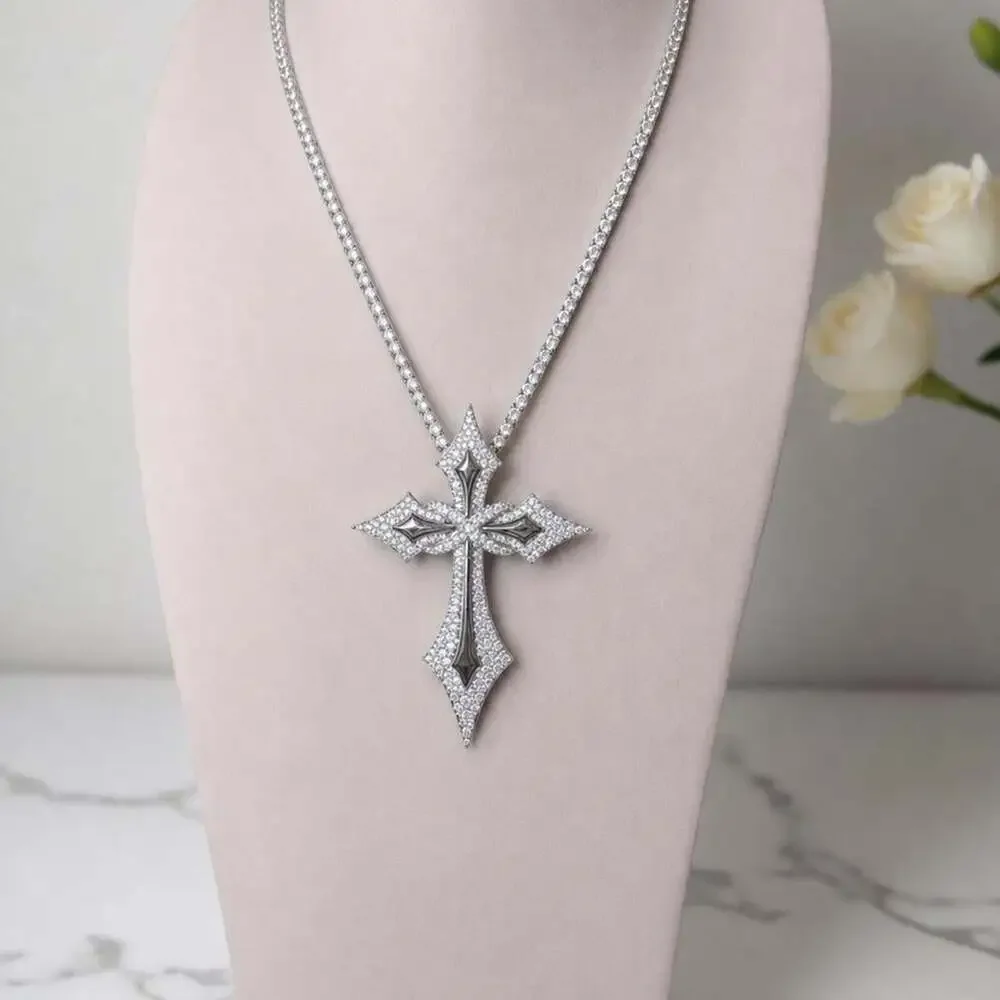 Silver Cross Tennis Necklace 2 D 1 E